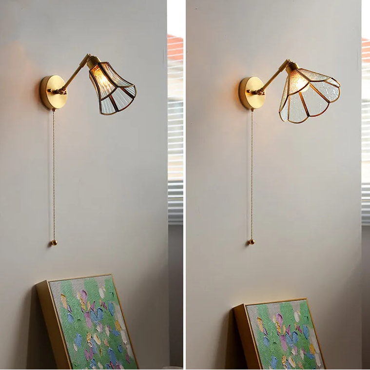 Élise Green Glass Copper LED Wall Sconce Pull Chain Lamp