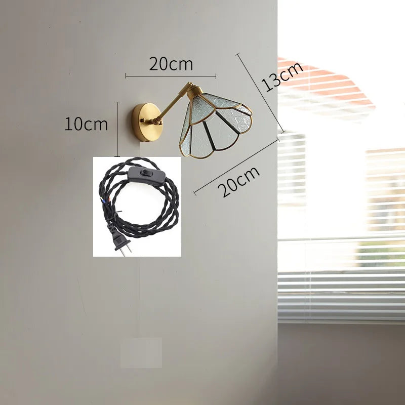 Élise Green Glass Copper LED Wall Sconce Pull Chain Lamp