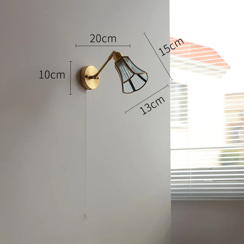 Élise Green Glass Copper LED Wall Sconce Pull Chain Lamp