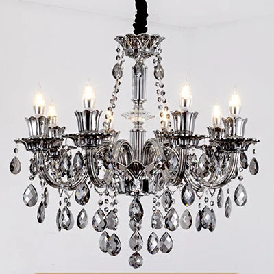 Smoky Gray Crystal Chandelier for Foyer and Staircase Lighting
