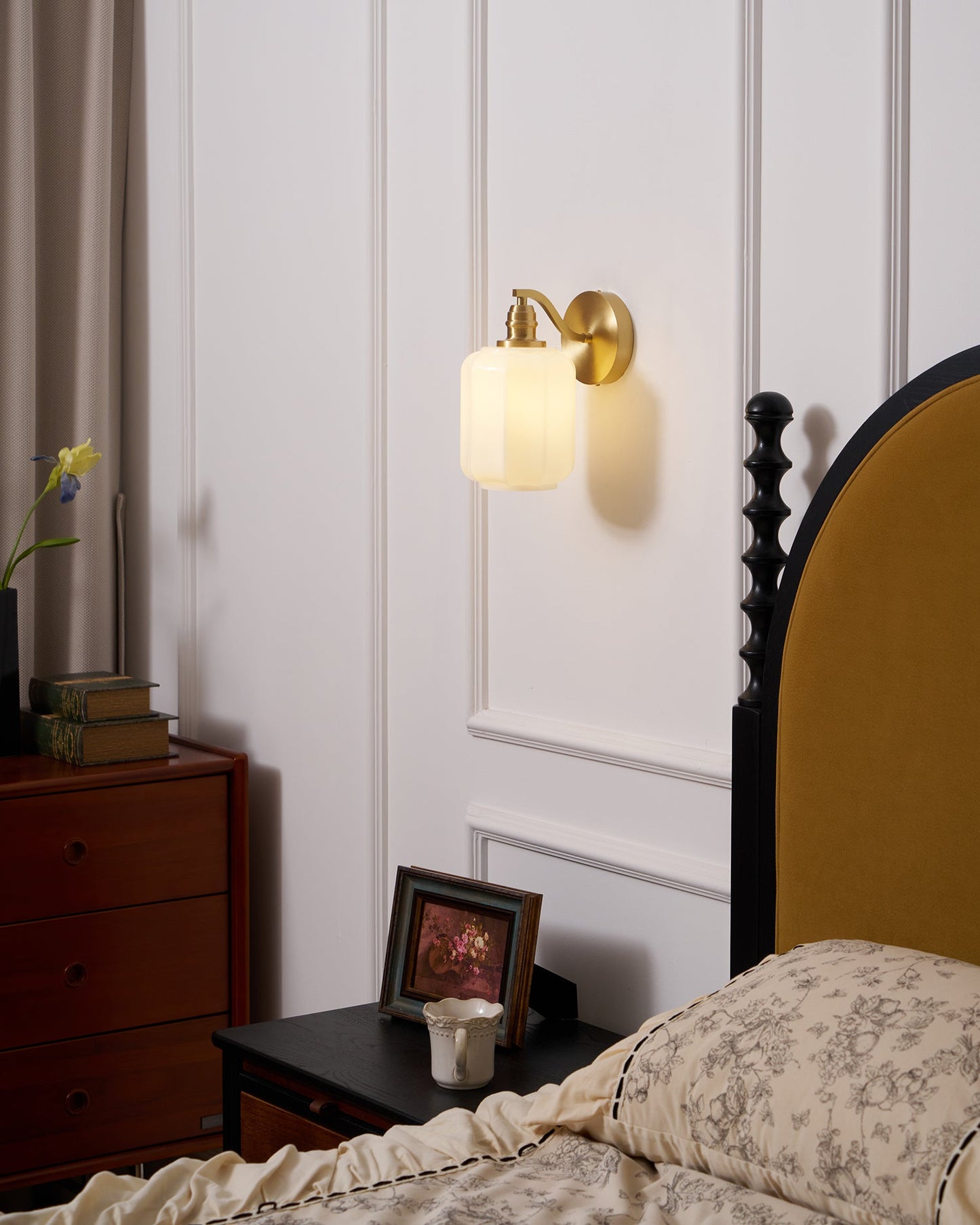 Sophie Henry Wall Lamp with Brass Body and Glass Shade