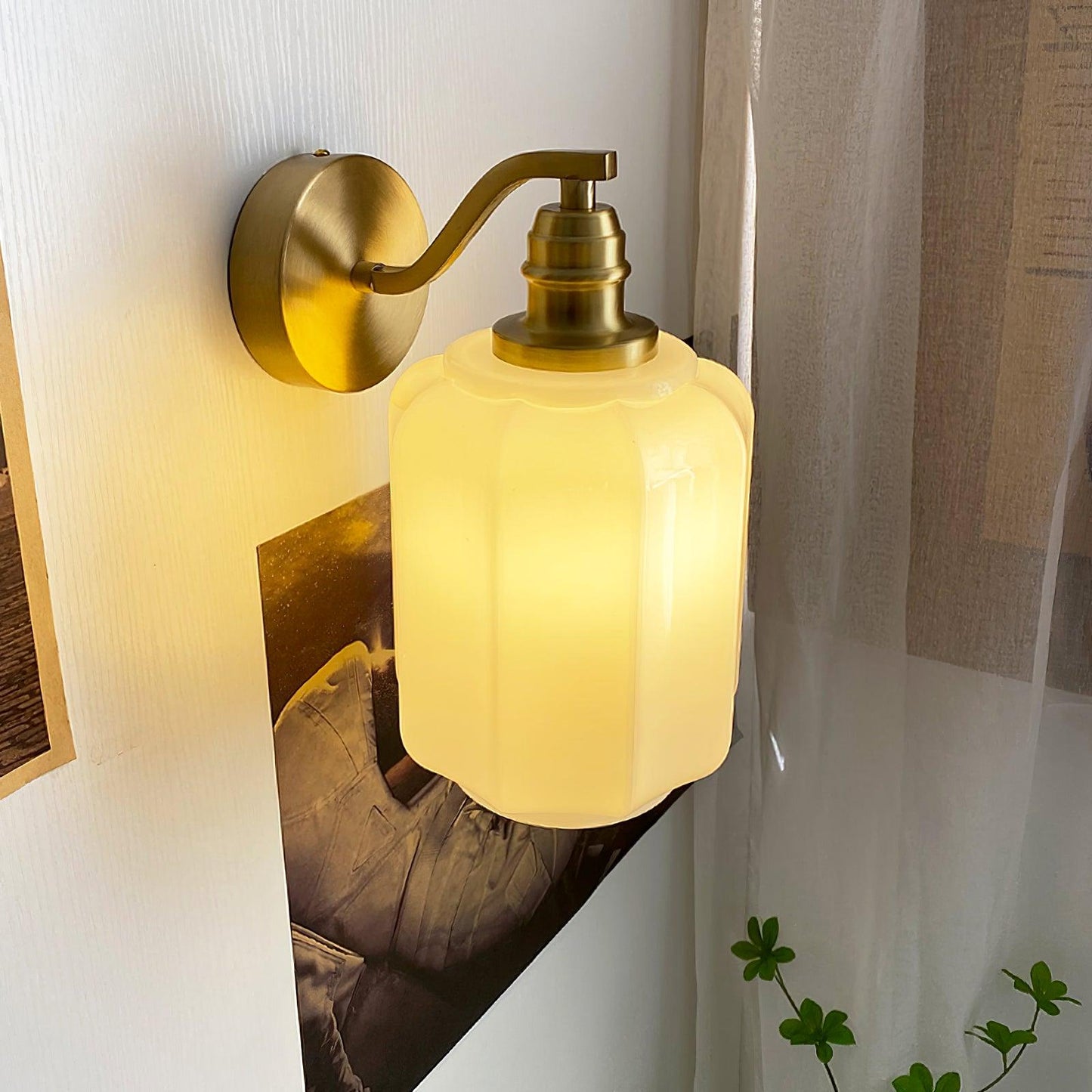 Sophie Henry Wall Lamp with Brass Body and Glass Shade