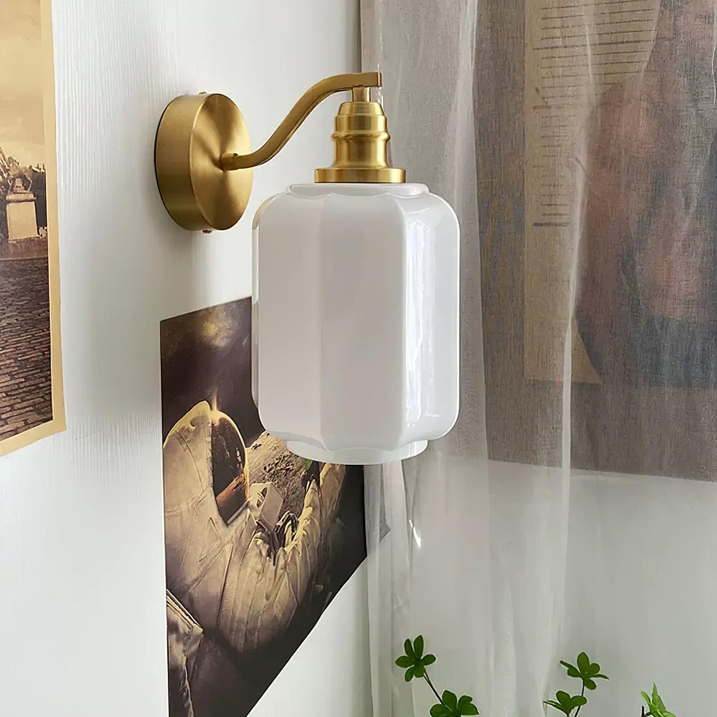 Sophie Henry Wall Lamp with Brass Body and Glass Shade