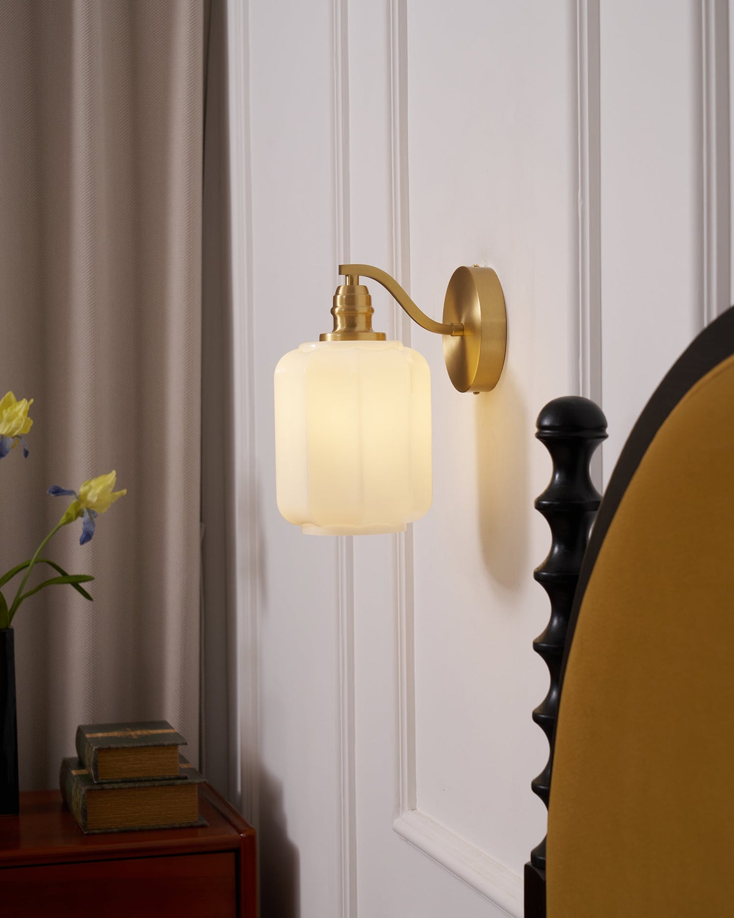 Sophie Henry Wall Lamp with Brass Body and Glass Shade