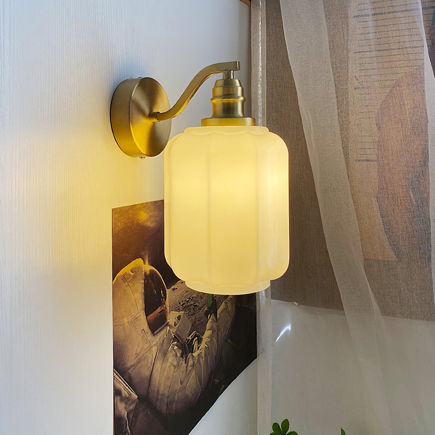 Sophie Henry Wall Lamp with Brass Body and Glass Shade