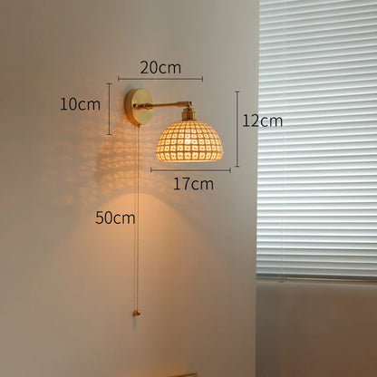 Élise Green Glass Copper LED Wall Sconce Pull Chain Lamp