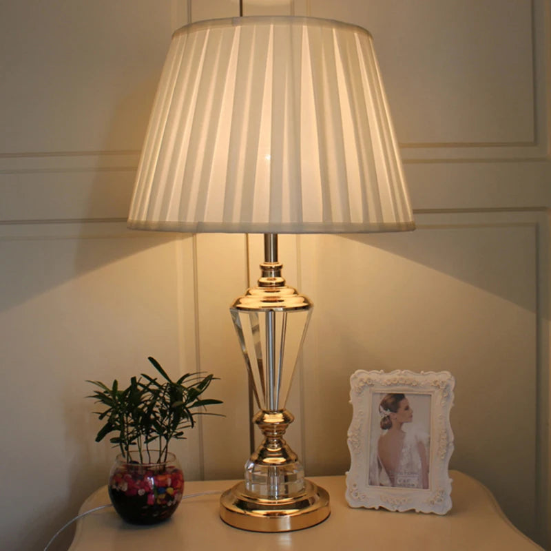 European Crystal Table Lamp with Classic Fabric Shade for Home Decor