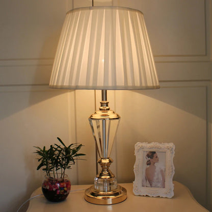 European Crystal Table Lamp with Classic Fabric Shade for Home Decor