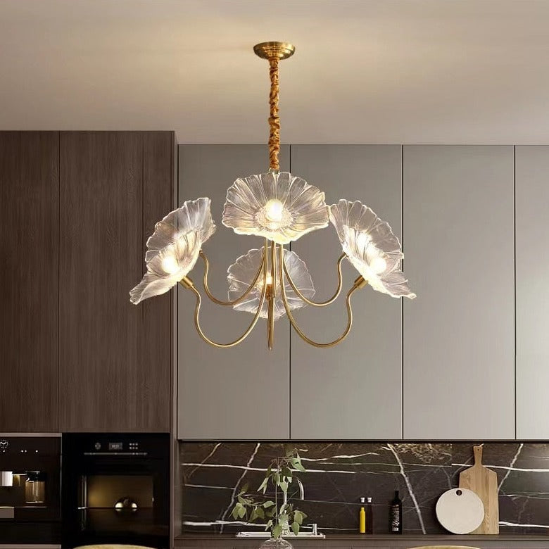 Amélie Glass Brass LED Chandelier Bloom Style Pendant Light