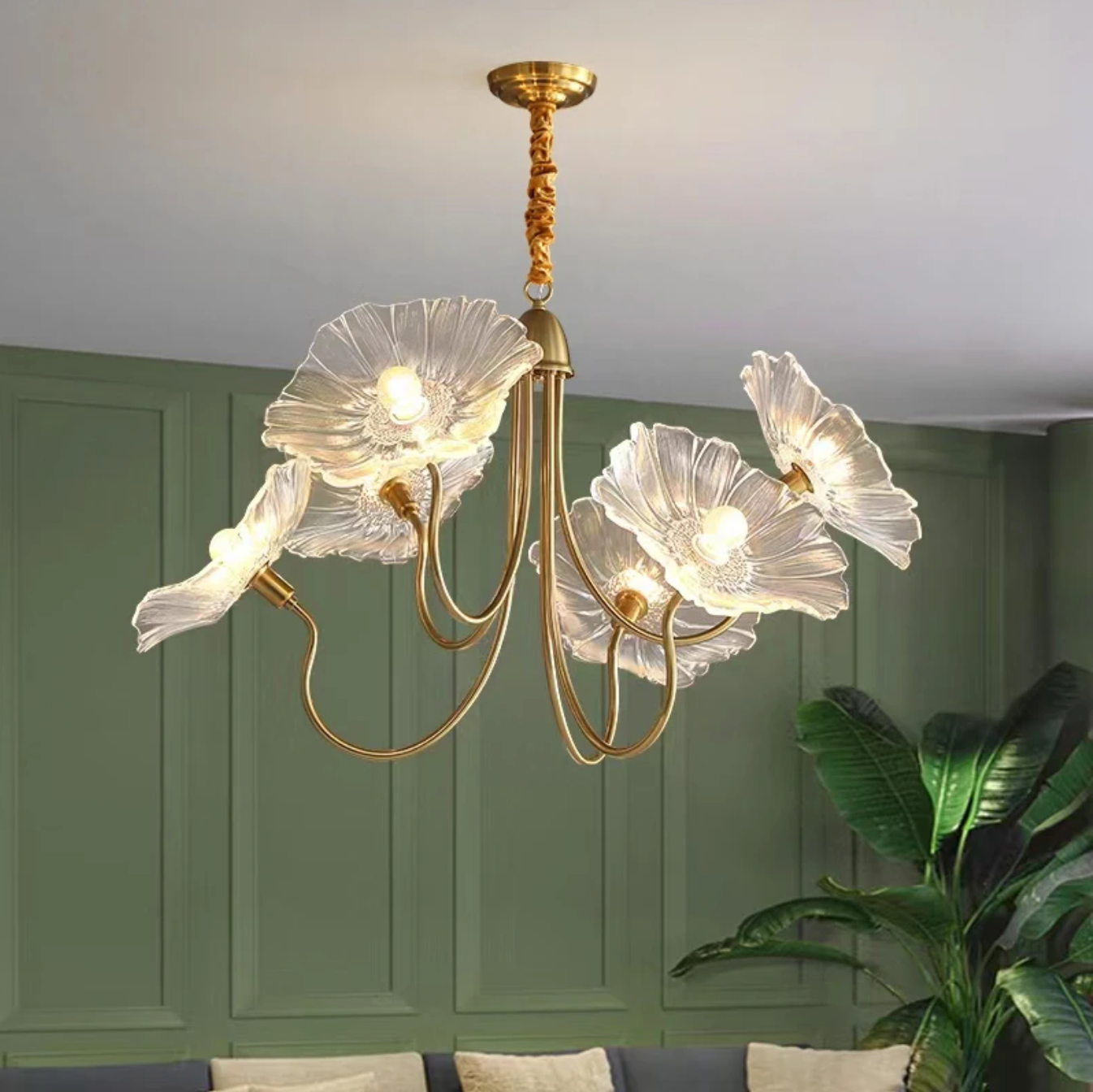 Amélie Glass Brass LED Chandelier Bloom Style Pendant Light