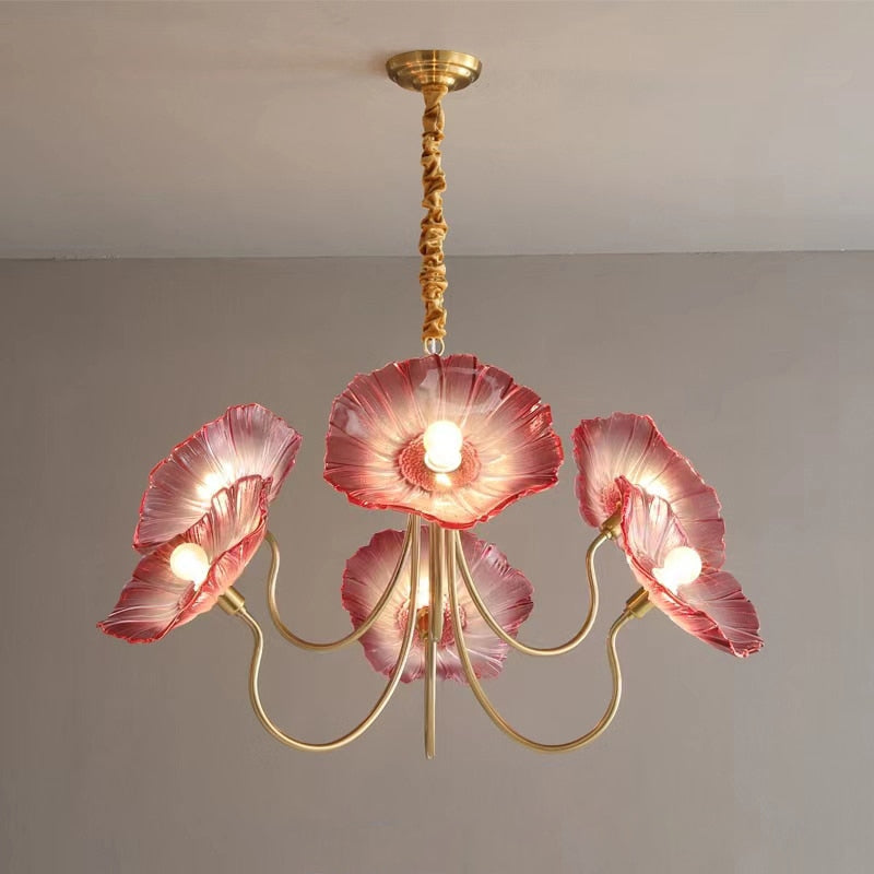 Amélie Glass Brass LED Chandelier Bloom Style Pendant Light