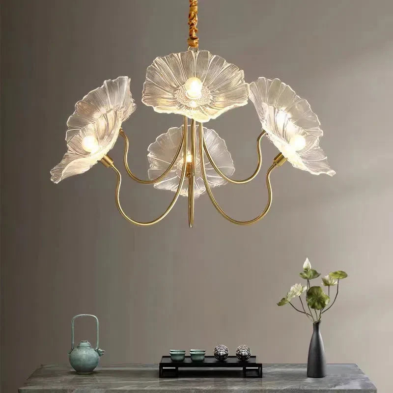 Amélie Glass Brass LED Chandelier Bloom Style Pendant Light