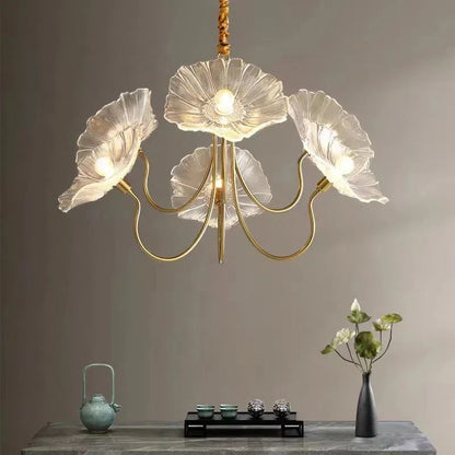 Amélie Glass Brass LED Chandelier Bloom Style Pendant Light