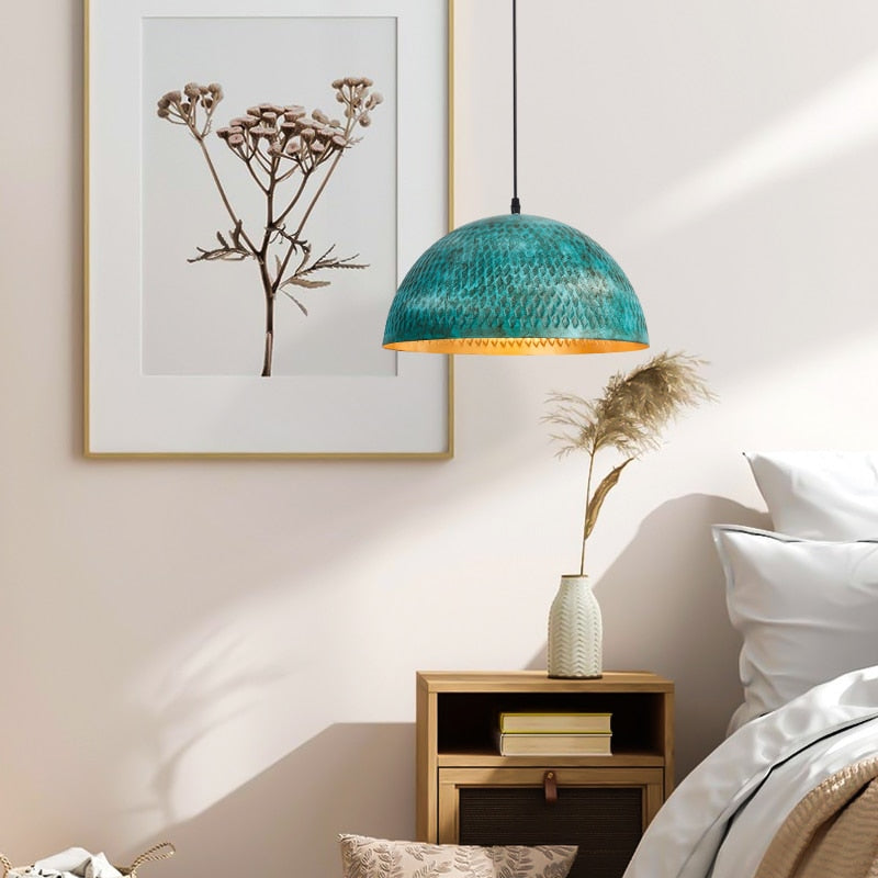 Élise Industrial Gleamer Teal Brass Pendant Light