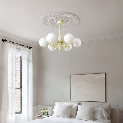 Élodie Glass Chandelier, Elegant Cream and White Globe Design