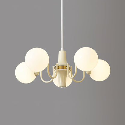 Élodie Glass Chandelier, Elegant Cream and White Globe Design