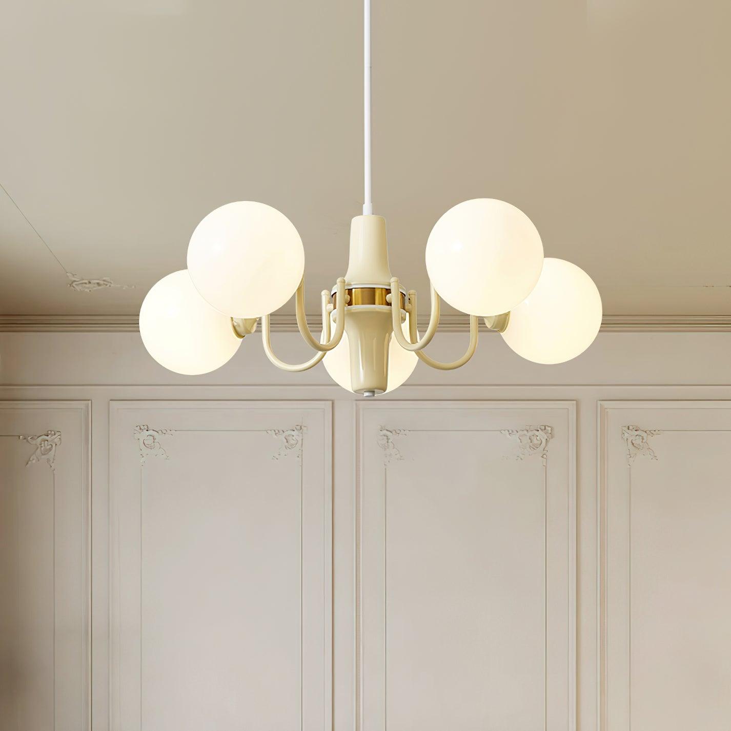 Élodie Glass Chandelier, Elegant Cream and White Globe Design