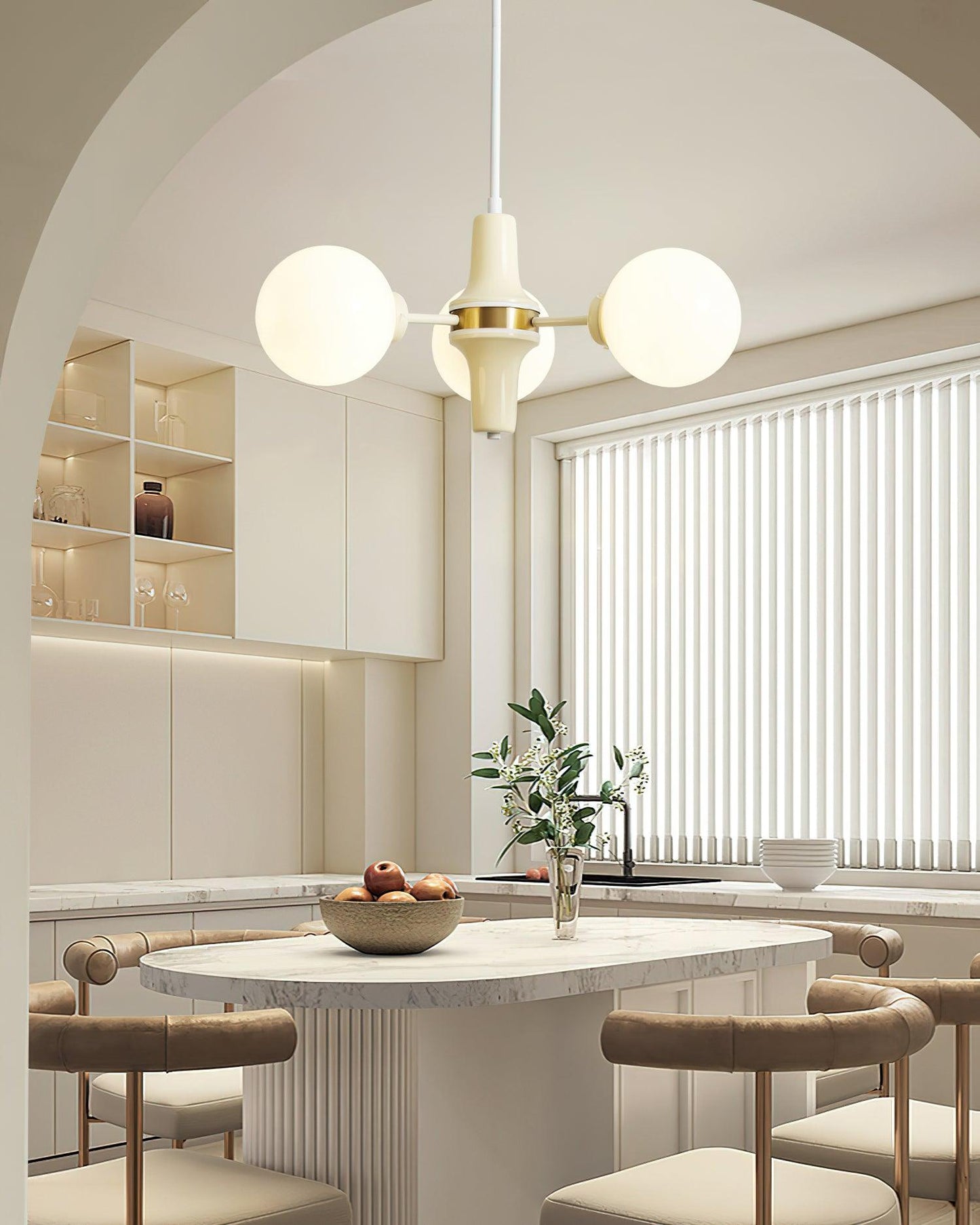 Élodie Glass Chandelier, Elegant Cream and White Globe Design