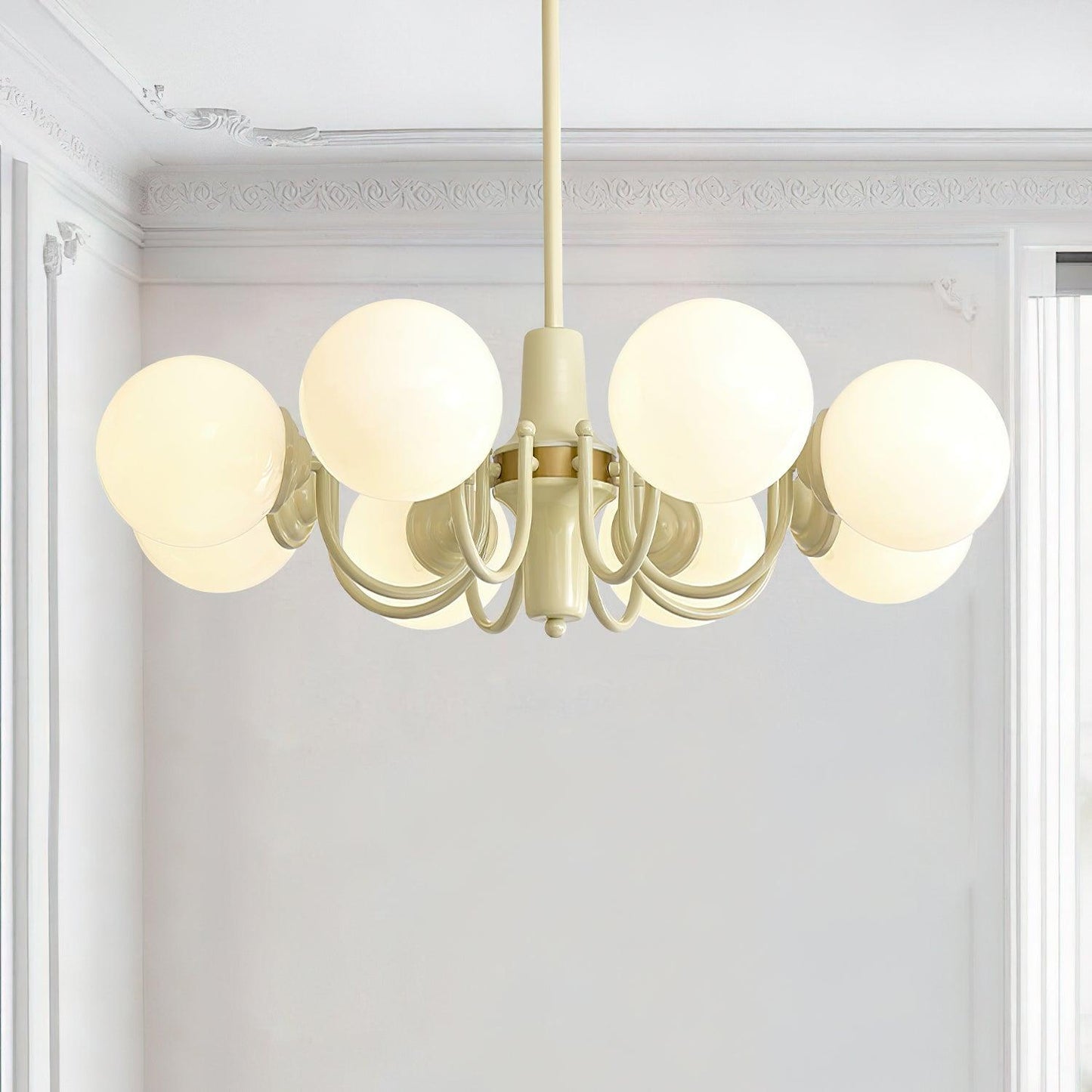 Élodie Glass Chandelier, Elegant Cream and White Globe Design