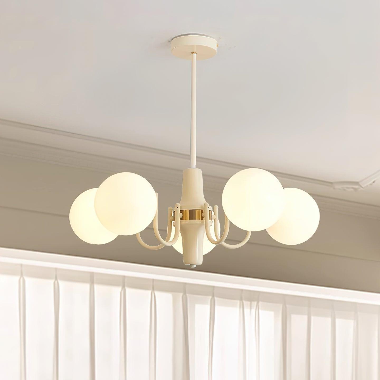 Élodie Glass Chandelier, Elegant Cream and White Globe Design