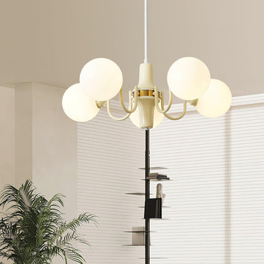 Élodie Glass Chandelier, Elegant Cream and White Globe Design