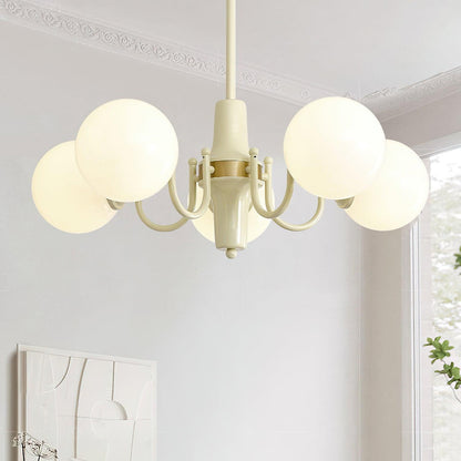 Élodie Glass Chandelier, Elegant Cream and White Globe Design