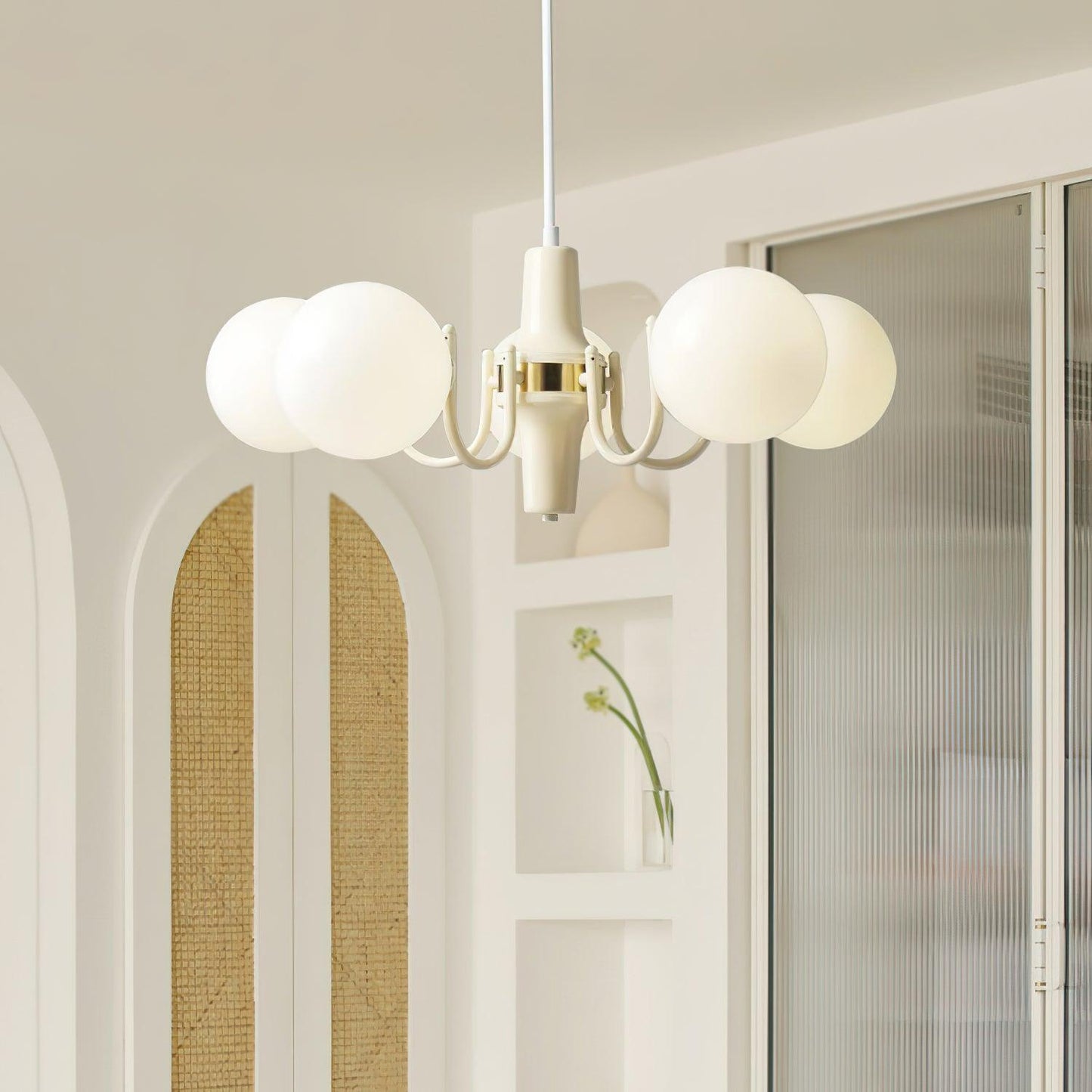 Élodie Glass Chandelier, Elegant Cream and White Globe Design