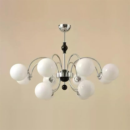 Margaux Chandelier, Opal Glass Shades with Wood and Metal Frame