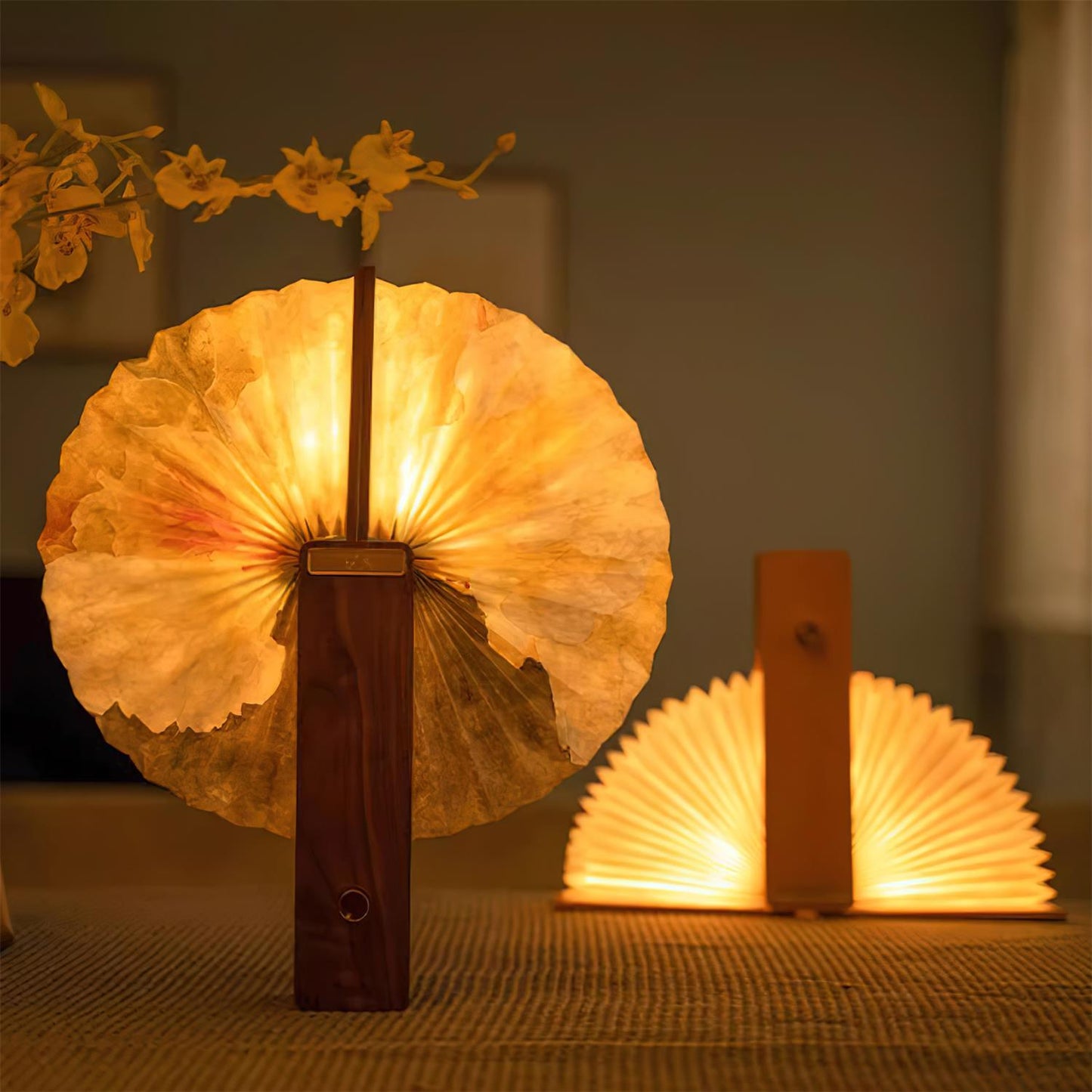 Sophie Foldable Paper LED Table Lamp with Wooden Base