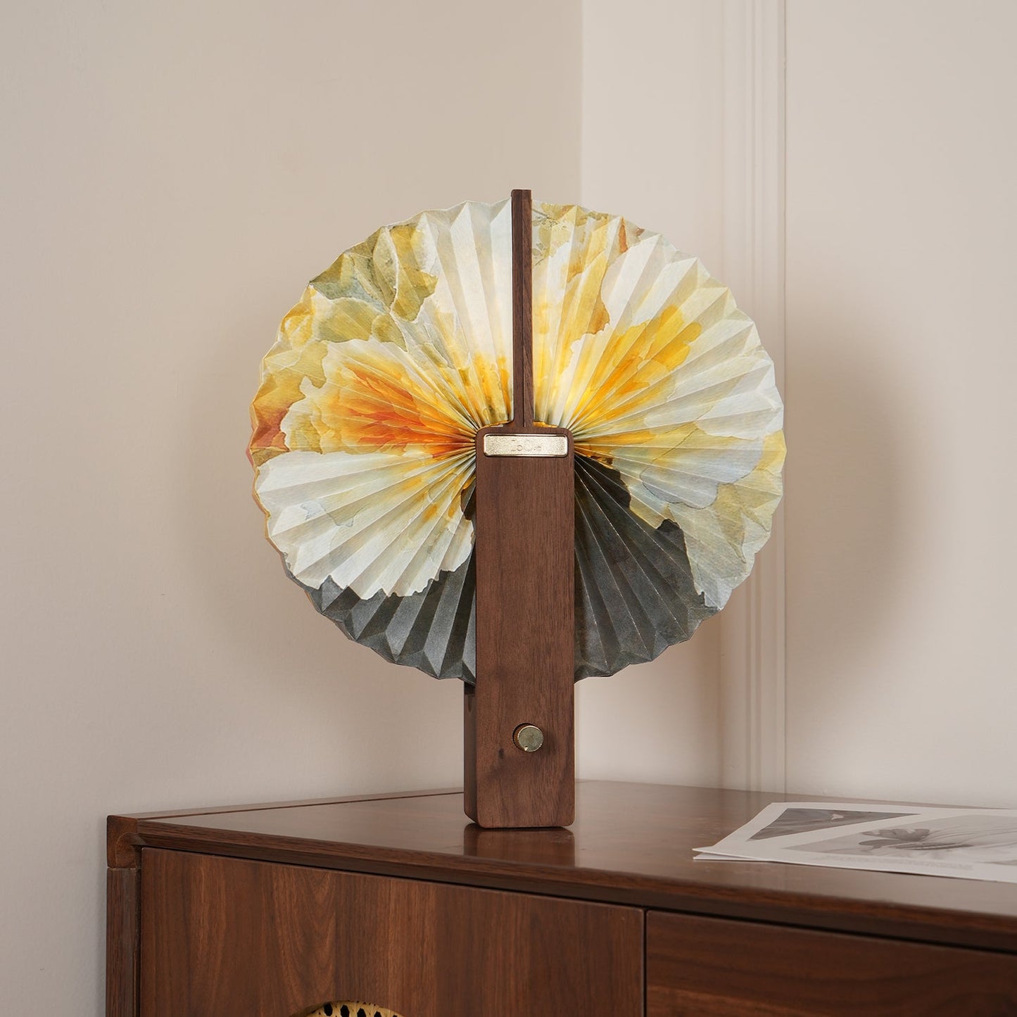 Sophie Foldable Paper LED Table Lamp with Wooden Base
