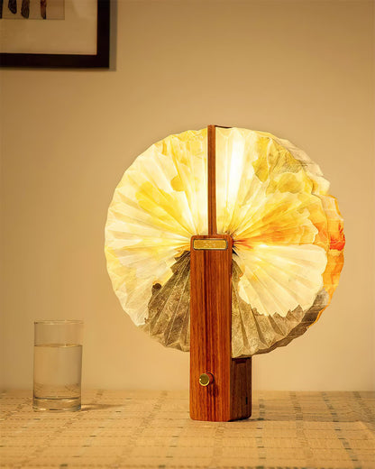 Sophie Foldable Paper LED Table Lamp with Wooden Base
