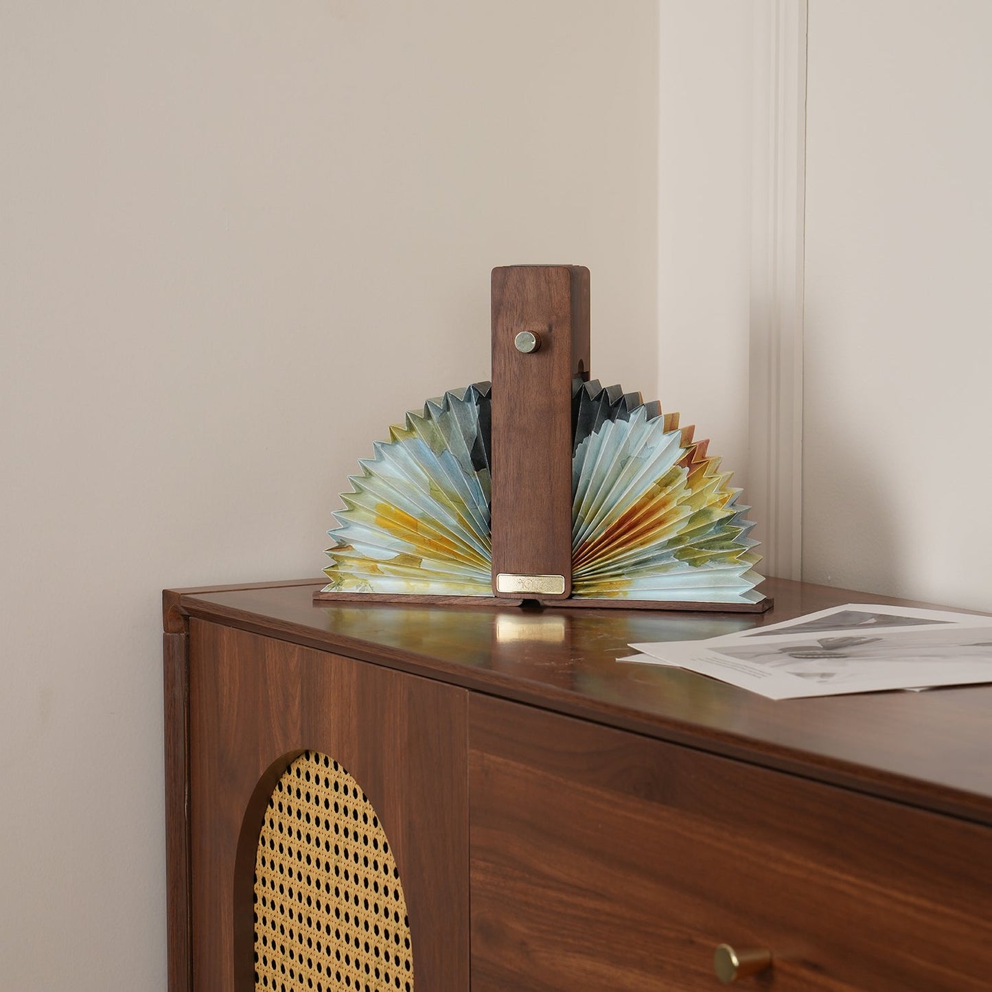Sophie Foldable Paper LED Table Lamp with Wooden Base