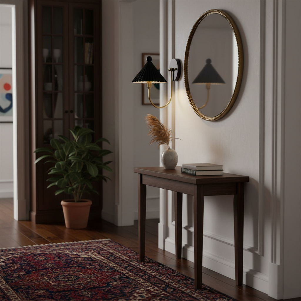 Elodie Ceramics Wall Lamp with Pleated Shade and Wood Accent