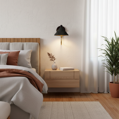 Elodie Ceramics Wall Lamp with Pleated Shade and Wood Accent