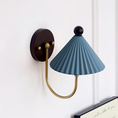 Elodie Ceramics Wall Lamp with Pleated Shade and Wood Accent