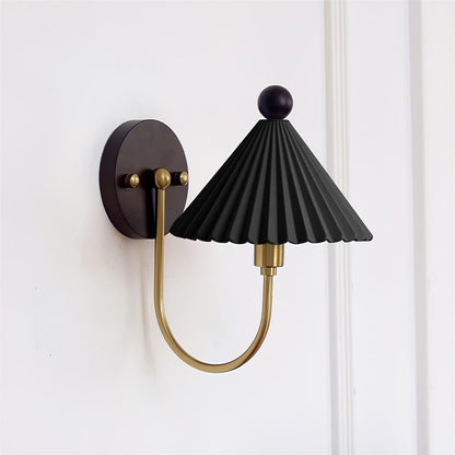 Elodie Ceramics Wall Lamp with Pleated Shade and Wood Accent