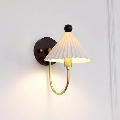 Elodie Ceramics Wall Lamp with Pleated Shade and Wood Accent