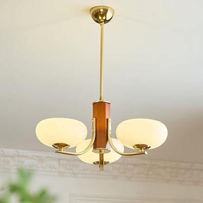 Juliette Classic Chandelier, Glass Shades with Oak and Metal Frame
