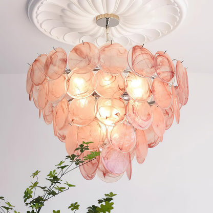 Margaux Glass Chandelier, Hand-Blown Discs with Cascading Metal Frame