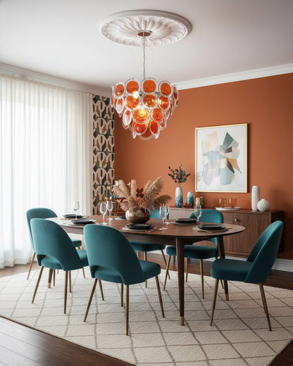 Margaux Glass Chandelier, Hand-Blown Discs with Cascading Metal Frame