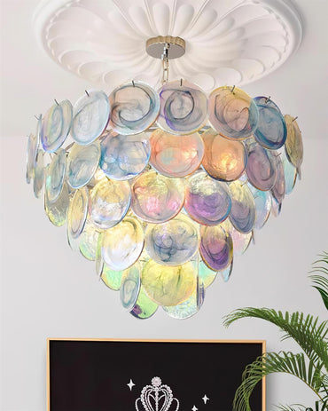 Margaux Glass Chandelier, Hand-Blown Discs with Cascading Metal Frame