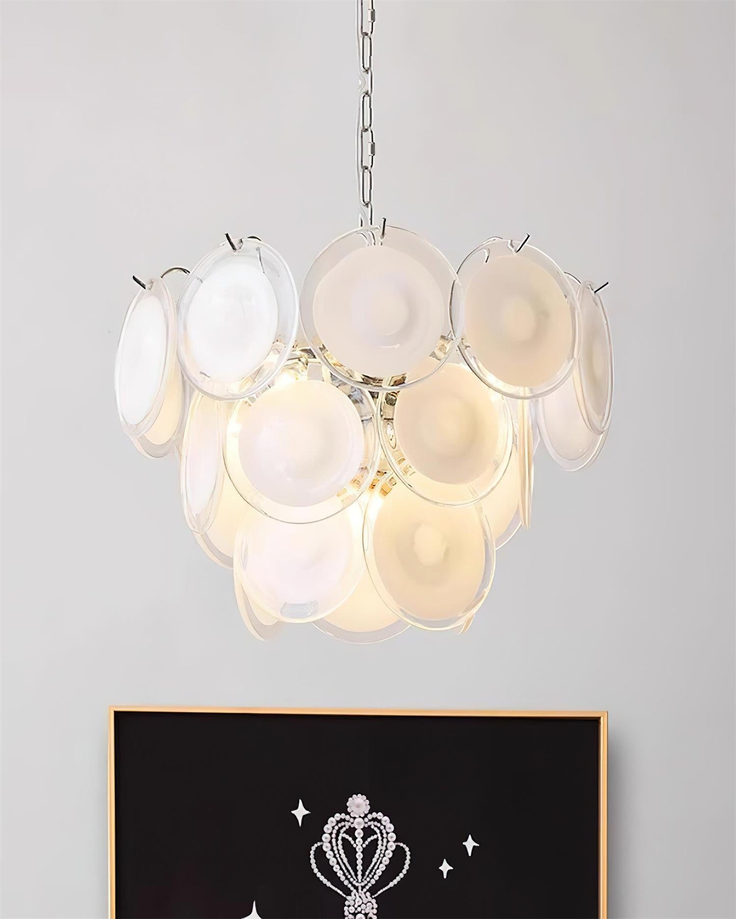 Margaux Glass Chandelier, Hand-Blown Discs with Cascading Metal Frame