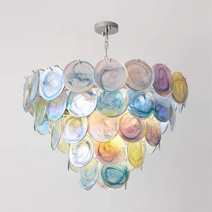 Margaux Glass Chandelier, Hand-Blown Discs with Cascading Metal Frame