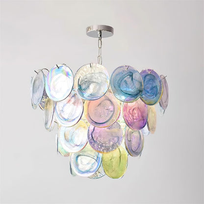 Margaux Glass Chandelier, Hand-Blown Discs with Cascading Metal Frame