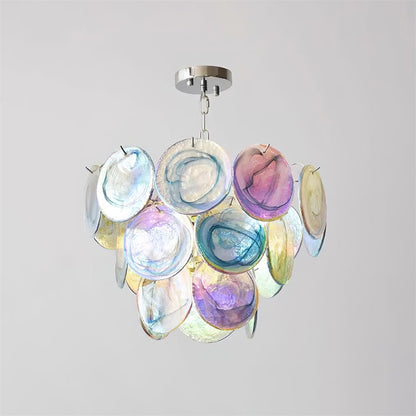 Margaux Glass Chandelier, Hand-Blown Discs with Cascading Metal Frame