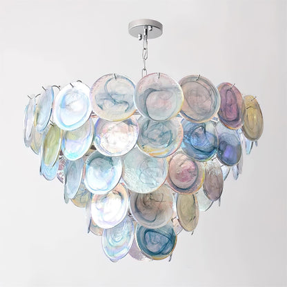 Margaux Glass Chandelier, Hand-Blown Discs with Cascading Metal Frame
