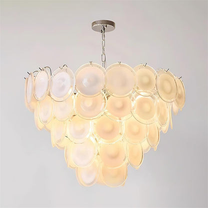 Margaux Glass Chandelier, Hand-Blown Discs with Cascading Metal Frame