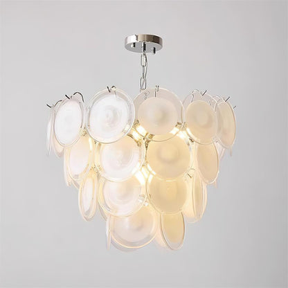 Margaux Glass Chandelier, Hand-Blown Discs with Cascading Metal Frame