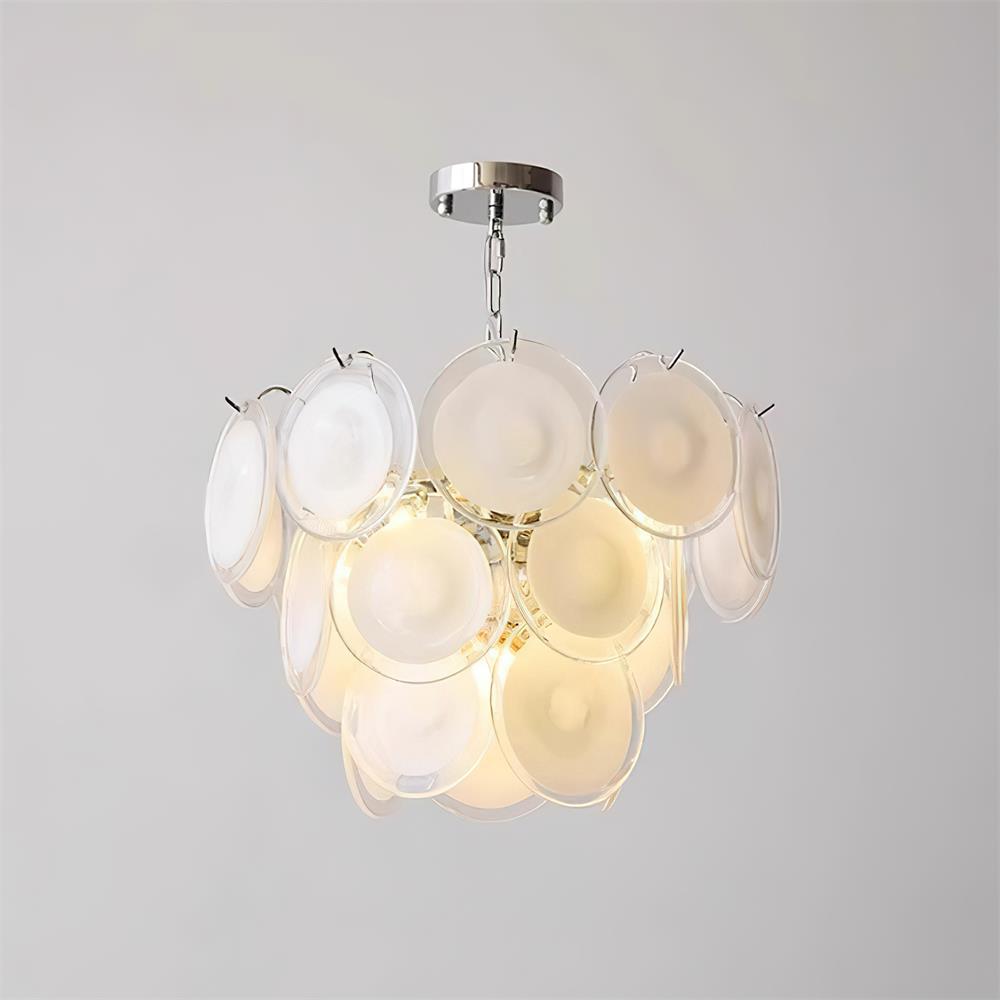 Margaux Glass Chandelier, Hand-Blown Discs with Cascading Metal Frame