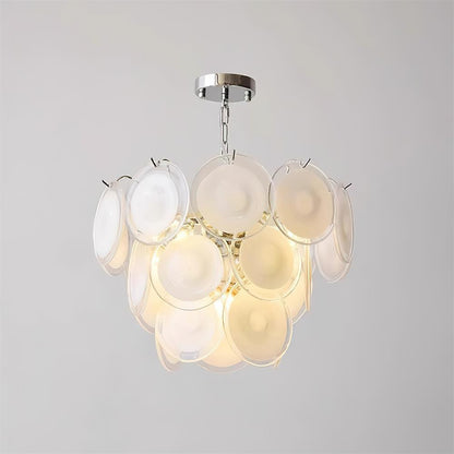 Margaux Glass Chandelier, Hand-Blown Discs with Cascading Metal Frame